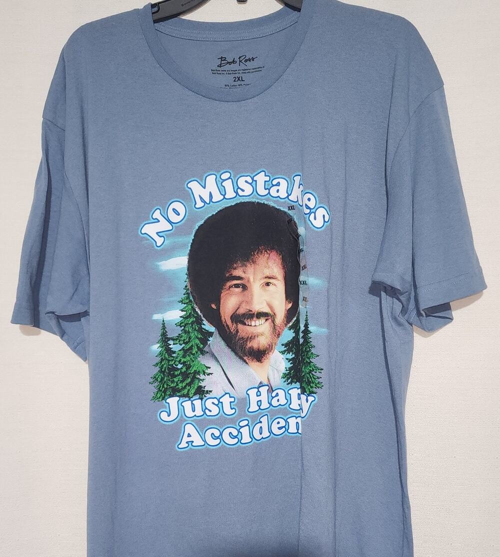 Bob ross 2 XL shirt ''NO mistakes Just happy accidents''